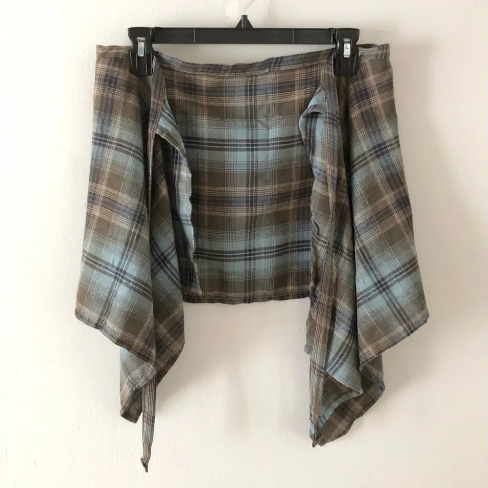 Grunge Streetwear Tie Flannel Skirt Belt Fall